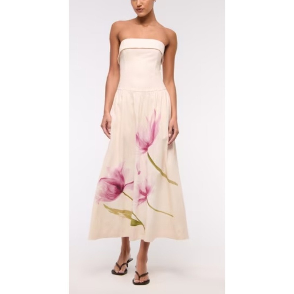 Abercrombie & Fitch Strapless Drop-Waist Linen-Blend Maxi Dress Large Tall